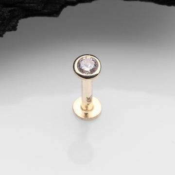 Detail View 1 of 14 Karat Gold OneFit Threadless Bezel Set Gem Top Flat Back Stud Labret-Clear Gem